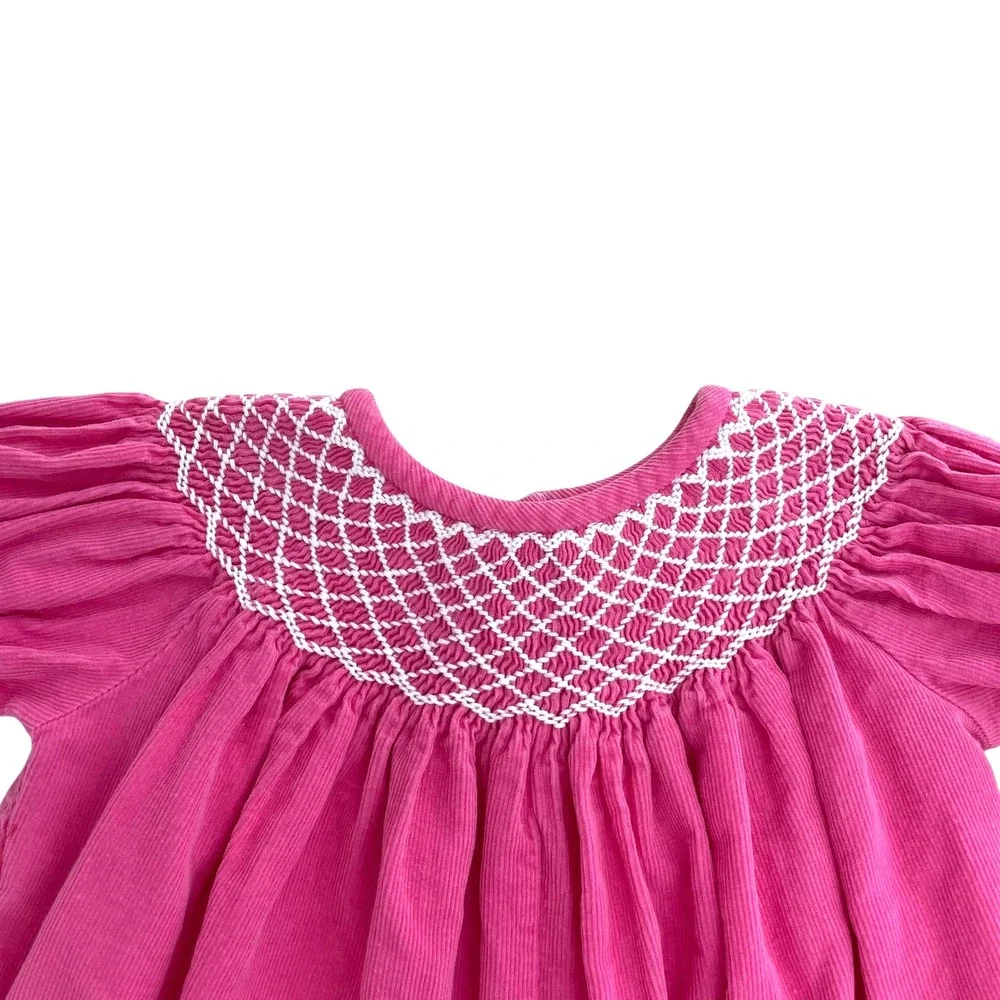 Smocked Auctions micro corduroy smocked one piece jumpsuit Size 9M‎ pink cute